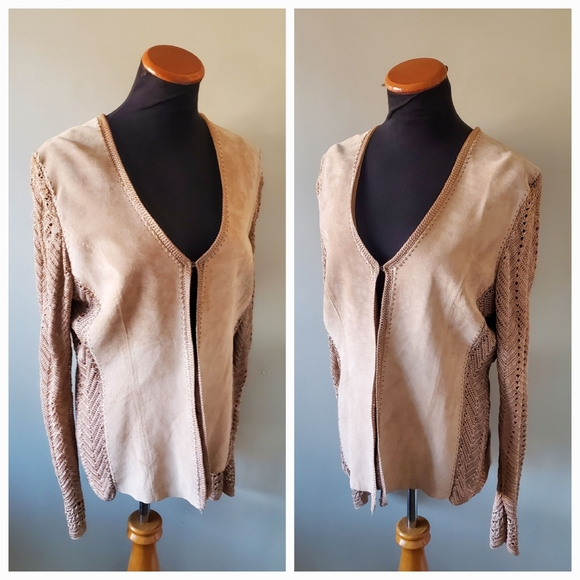 Danier M Vintage Y2K Bohemian Western Rodeo Festival Suede & Crochet Knit Jacket - Picture 1 of 16